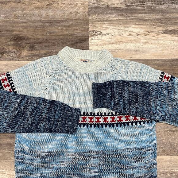 Vintage 80s Snowdrift Blue Red Mens M Stripe Mock Neck Knit Pullover Ski Sweater - Picture 2 of 7